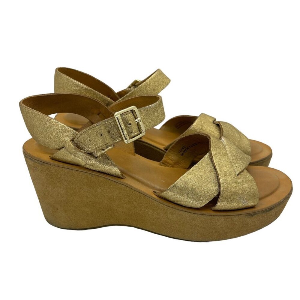 Kork Ease Ava Classic Wedge Sandal Leather Women Sz 10 Platform Shoes K1082 Gold